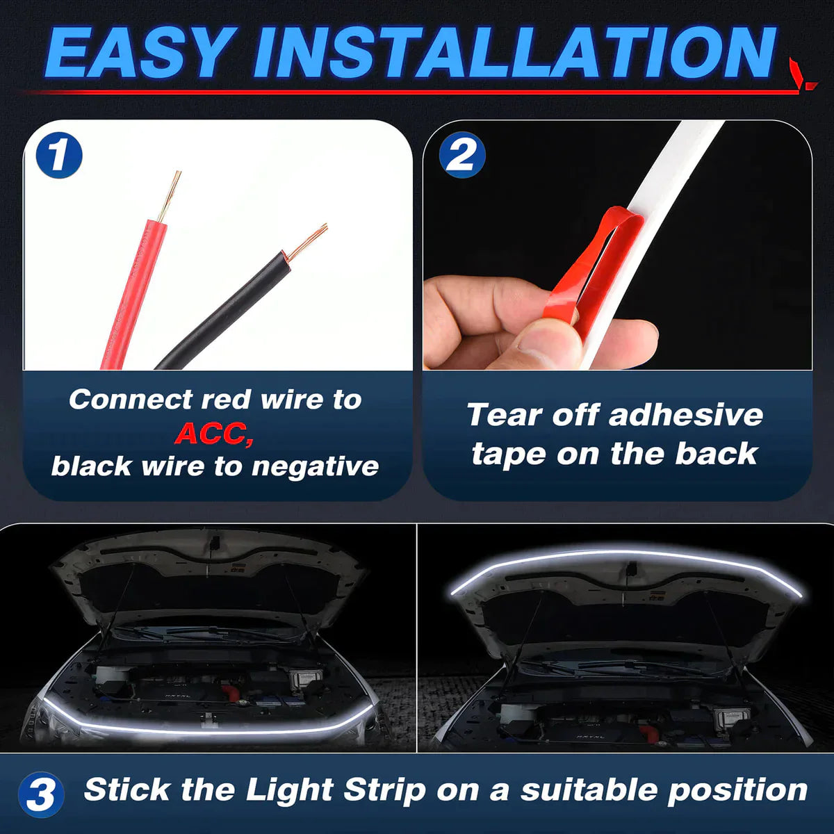 Car Bonnet Ambient Flexible Waterproof LED Light (71 Inches)